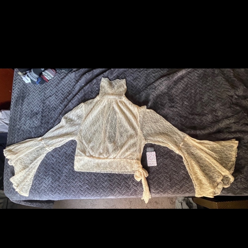 NWT Free People mock neck lace top w/ bell sleeves